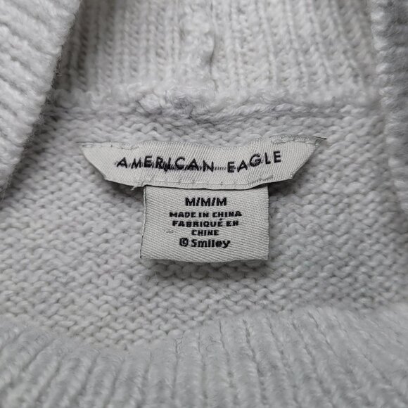 American Eagle Outfitters Sweater NWOT Smiley Graphic Mock Neck Light Gray Sz M - Picture 7 of 11